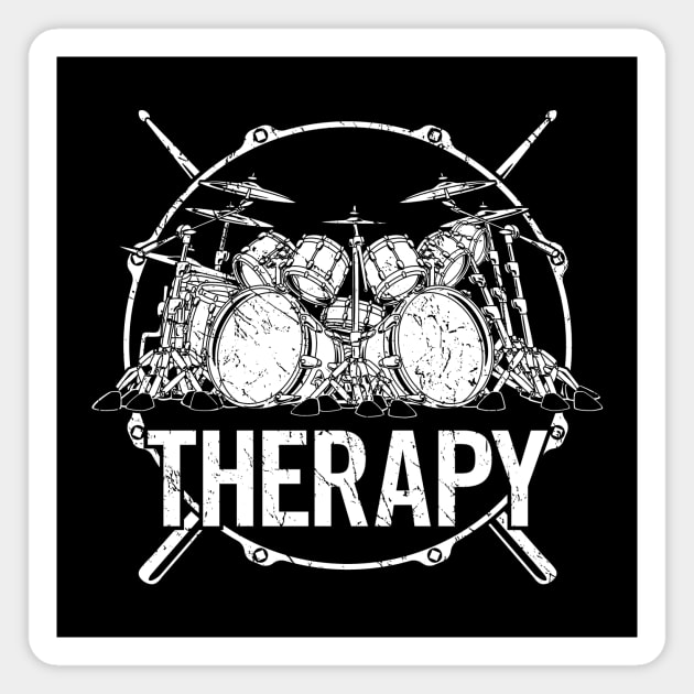 Drummers Therapy Drum Set with Crossed Drum Sticks Cartoon Illustration Magnet by hobrath